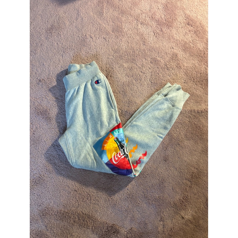 Champion Reverse Weave Coca-Cola Joggers Gray Stacked Logo Sweatpants Small